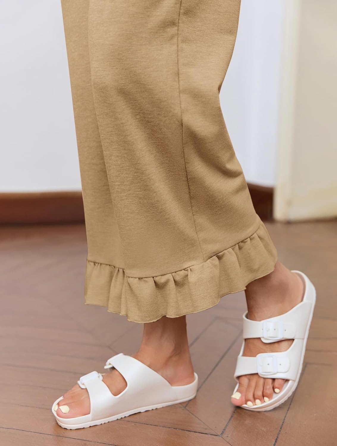 Yousify Womens Maternity Pants Soft Ruffle Flowy Lounge Palazzo Pants Pregnancy Wide Leg Trousers - Image 5