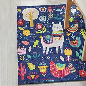 Mona B Printed Fox Kids Room Dhurrie Carpet Rug Runner Floor Mat for Living Room Bedroom: 2 X 3 Feet Multi Color (PR-109)