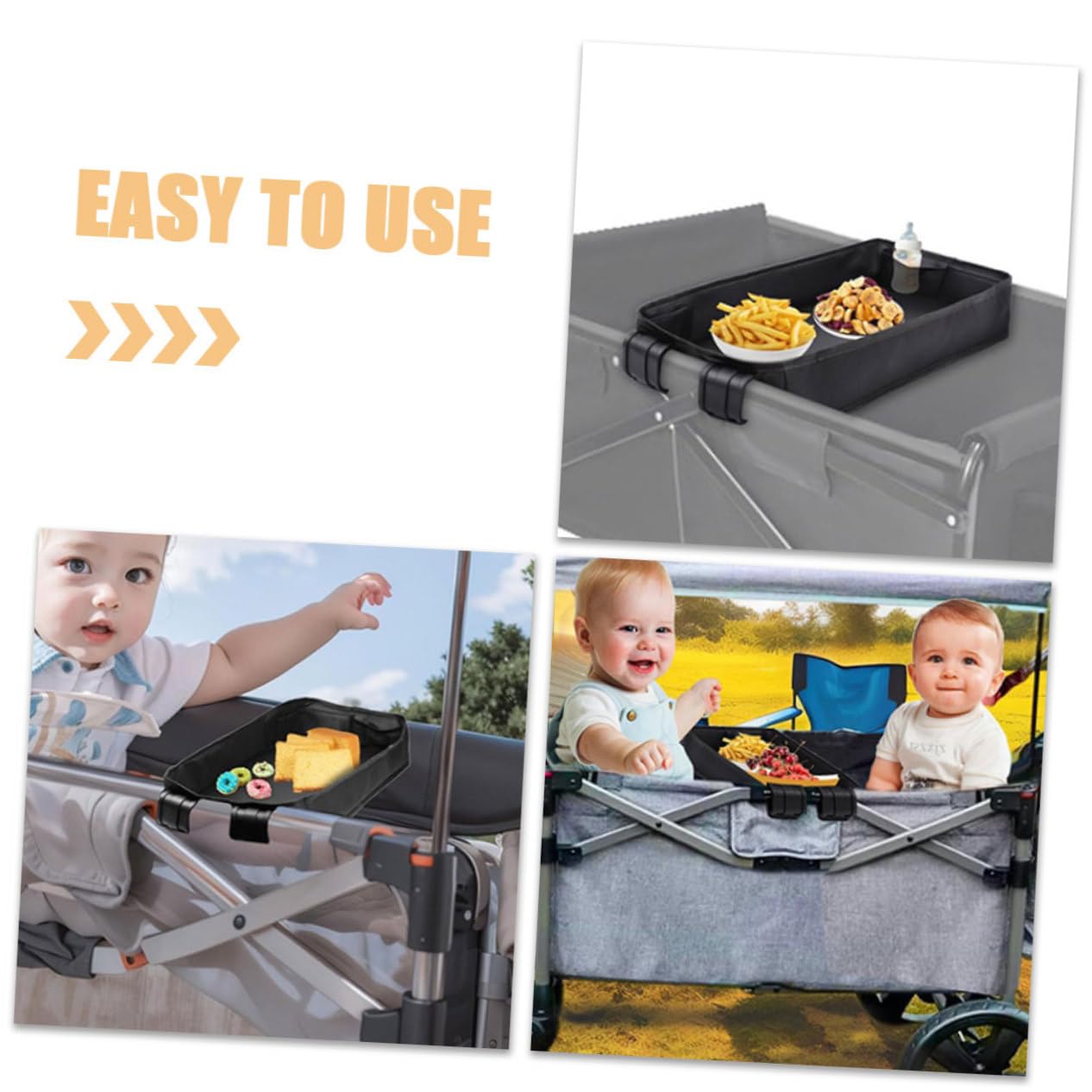 Sosoport Vassoio Snack Per Passeggino Nero Portabicchieri Snack e Organizer Per Accessori Compatibile Carrozzine e Passeggini