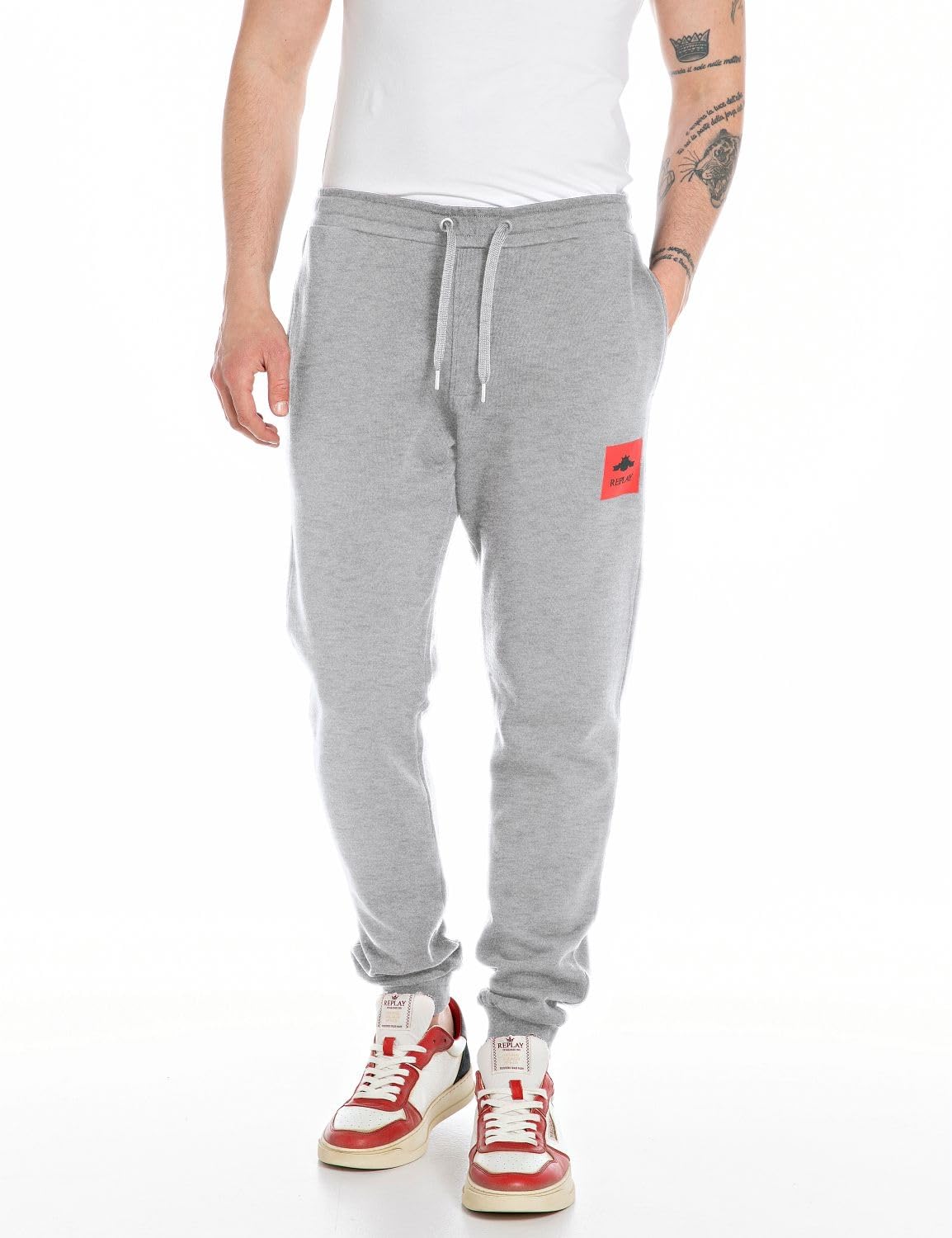 Replay men's jogging pants made of cotton, gray (Light Gray Melange M08), 3XL