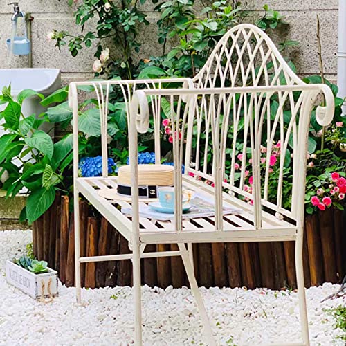 Banc de jardin en métal 2 places extérieur banc rétro vert avec dossier confortable