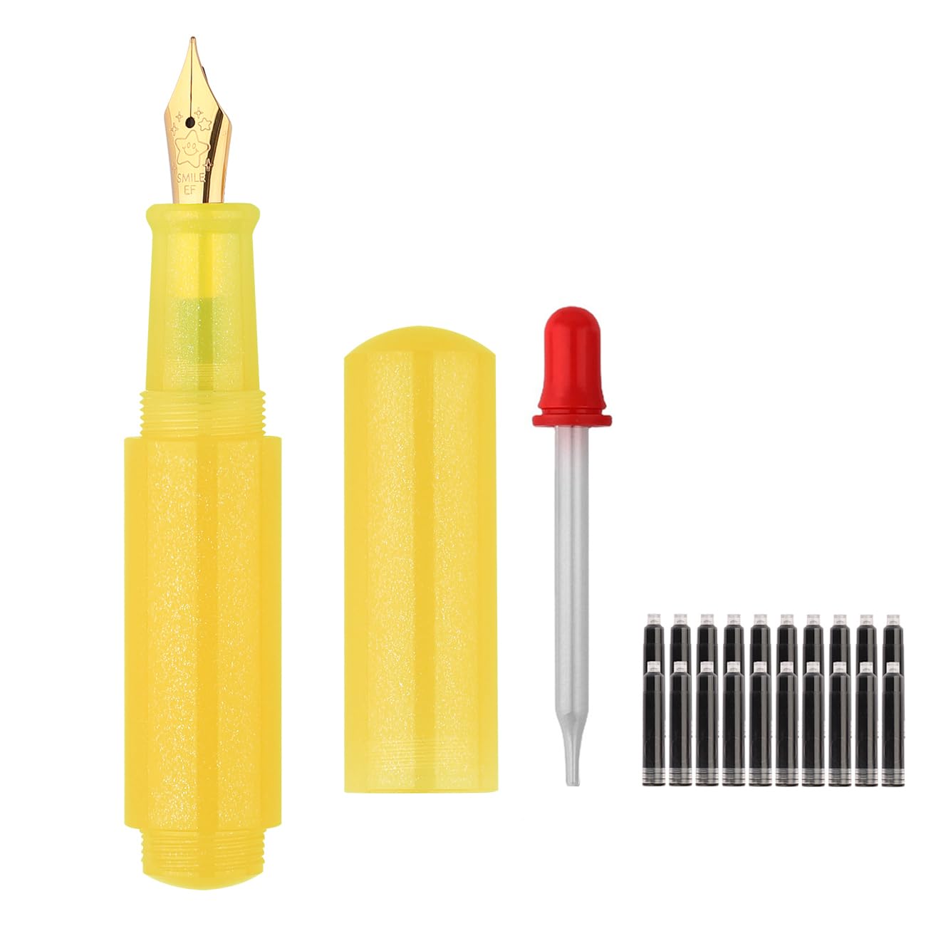 SIPLIV Wancai Mini Candy-colored Fountain Pen Pocket-Size Travel Pen with Short Size Eyedropper and 20 Black Ink Cartridges - Iridium Extra Fine Nib, Yellow โ image 1