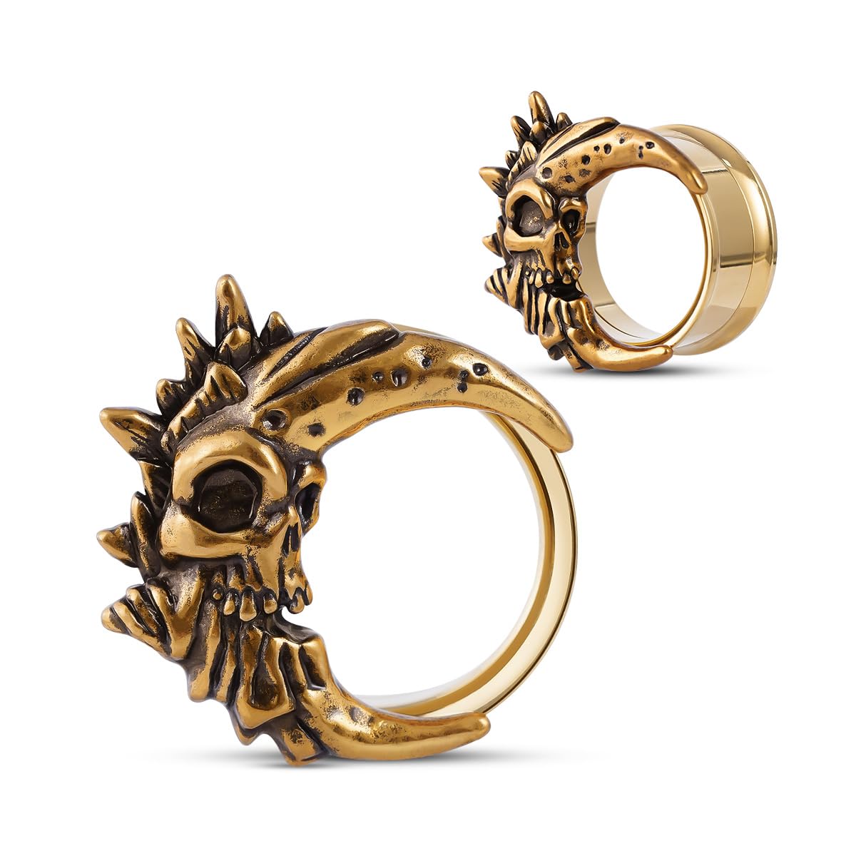 COOEAR Screw Back Color Ear Tunnel and Plug, Double Flared Gauges for Earrings, 1 Pair Moon Shape Skull Design Piercing Expander Stretchers.