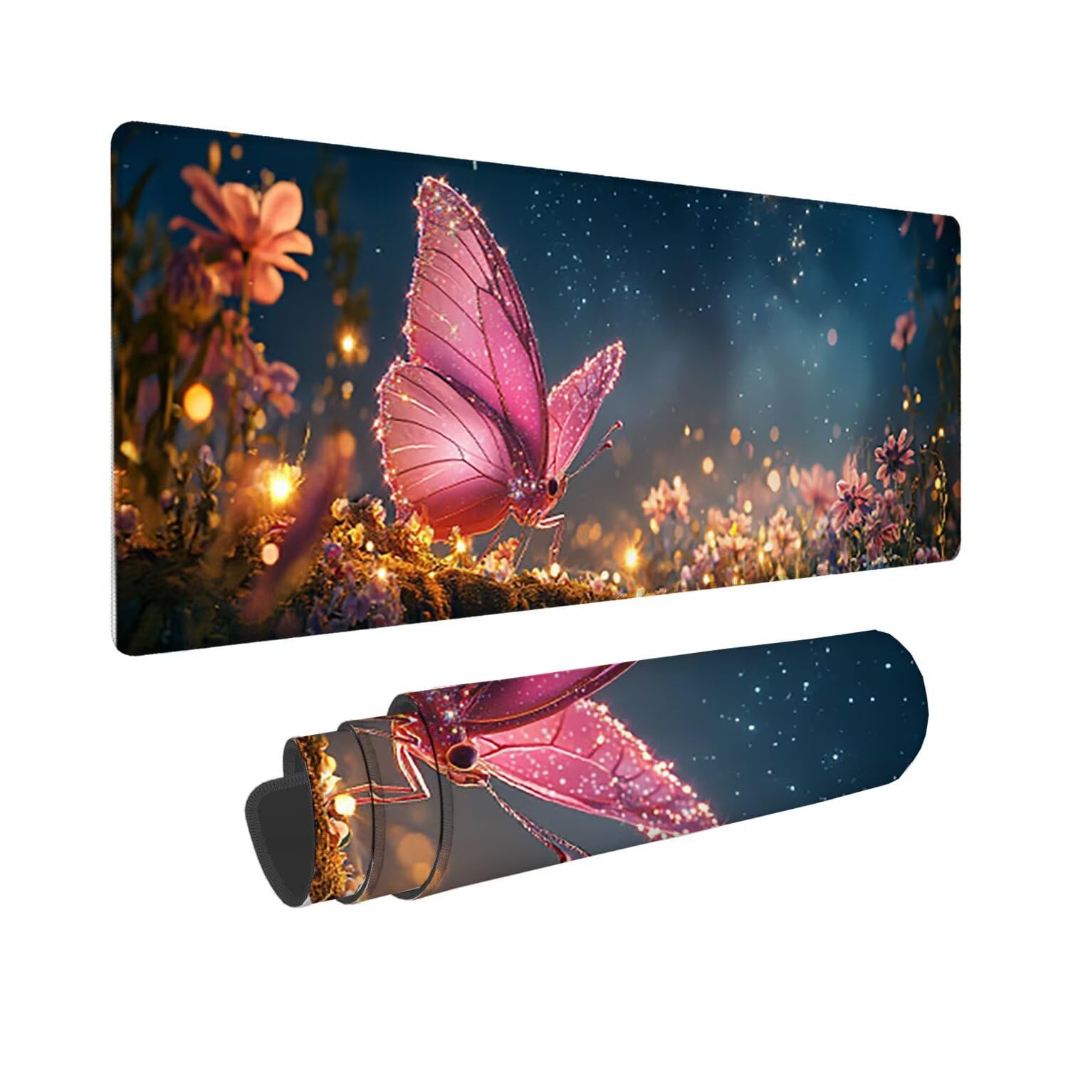 Podkładka pod mysz do gier XXL duża mysz 1600 x 800 mm duża podkładka pod biurko z antypoślizgową gumową podstawą, poprawia precyzję i szybkość (gwiaździste niebo motyle) o-828