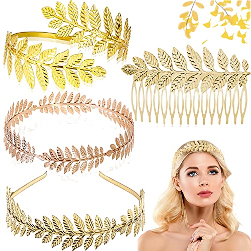 4 Couronne de Déesse, Bandeau de Déesse, Bandeau D'or Couronne, peut être Utilisé Comme Coiffe de Feuille D'or pour les Décorations de Mariée et Les Cadeaux de Noël (D'or) Cover