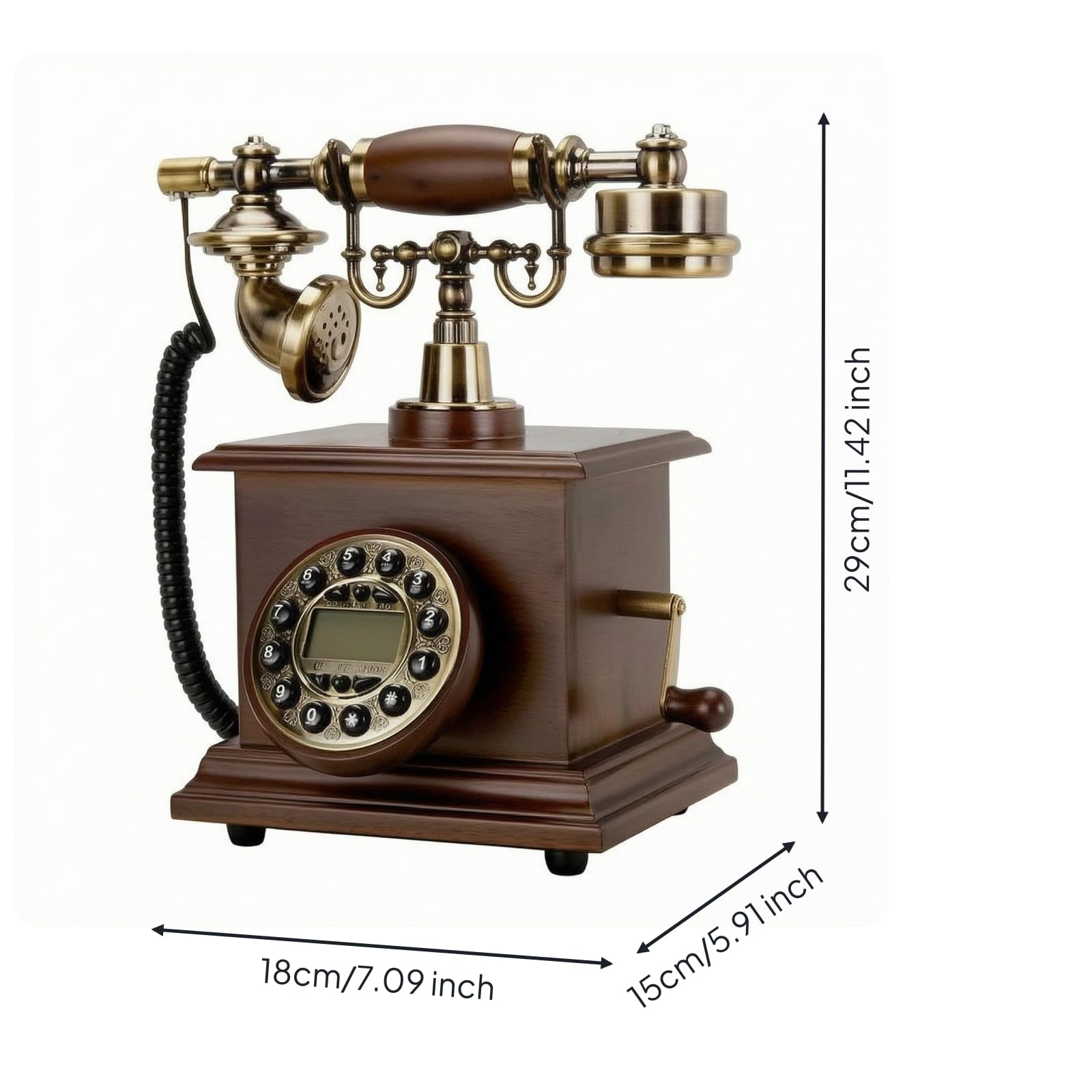 Teléfono Retro de Escritorio con Panel Dial Vintage Soporte Auricular y Cable en Espiral sin Batería de Números Adecuado para Hogar Recepción, Marrón