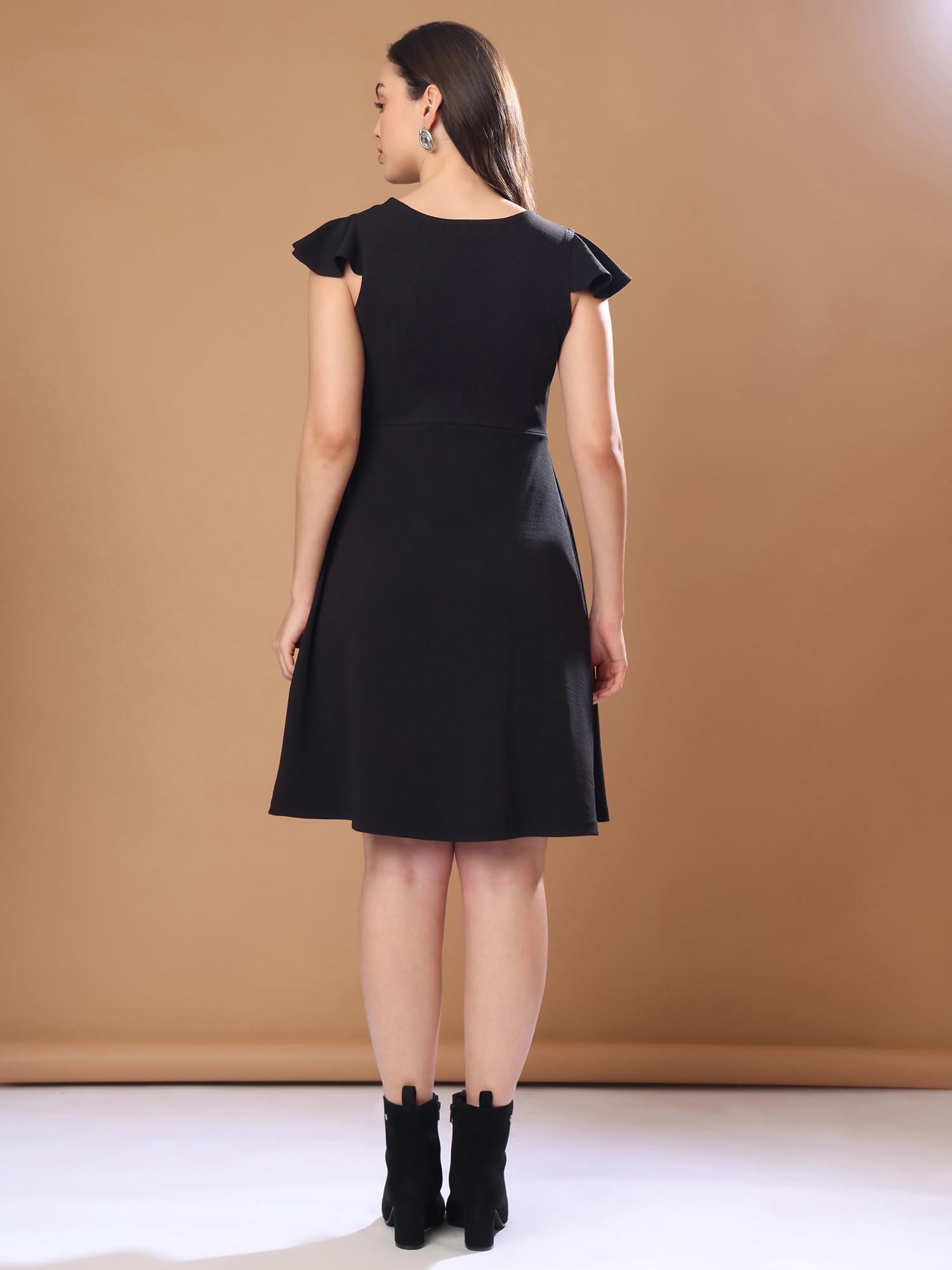 Purvaja Womens Fit & Flare Mini Dress (Bely-023_Black_Small)