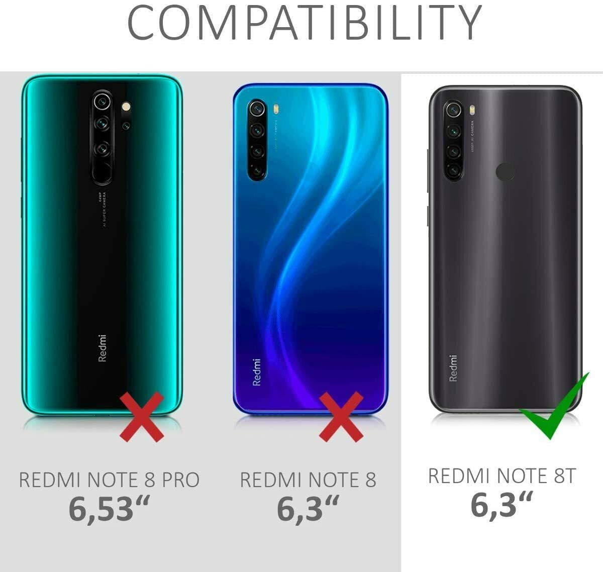 KANVOOS Cover per Xiaomi Redmi Note 8T, Cover a Libro Portafoglio in Pelle PU [Porta Carte] [Magnetica], Antiurto Flip Case Custodia per Redmi Note 8T (Nero