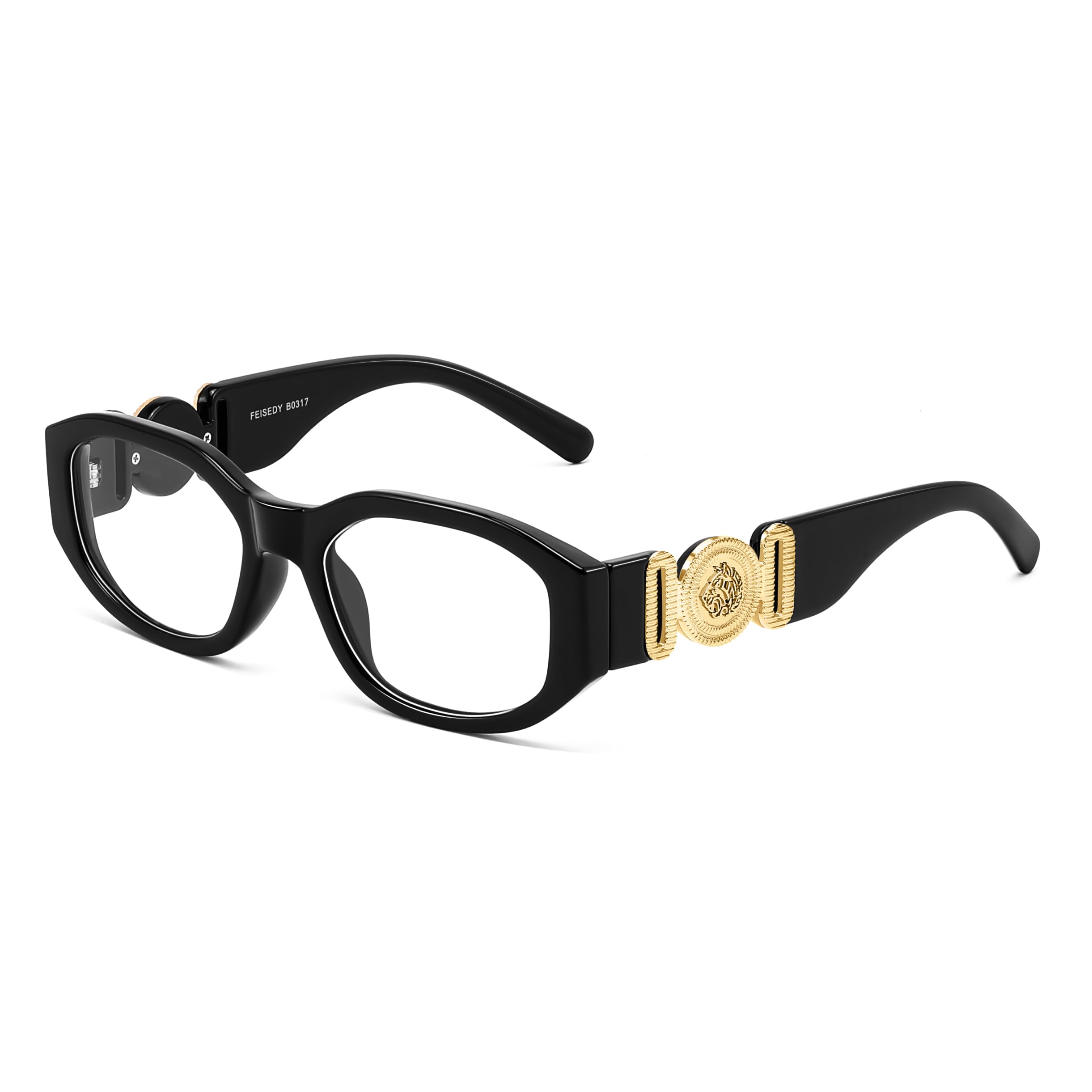 Photo 1 of FEISEDY Trendy Blue Light Reading Glasses for Women and Men, Vintage 90s Anti-Glare Readers B0317 Black,3.0x