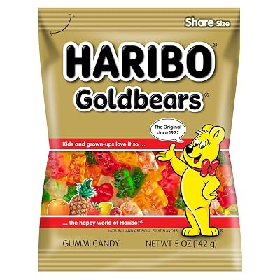 HARIBO Candy Share Size Goldbears Gummy (Golden, White, Red, Clear, Strawberry, Pineapple, Orange, Raspberry, Lemon, 160