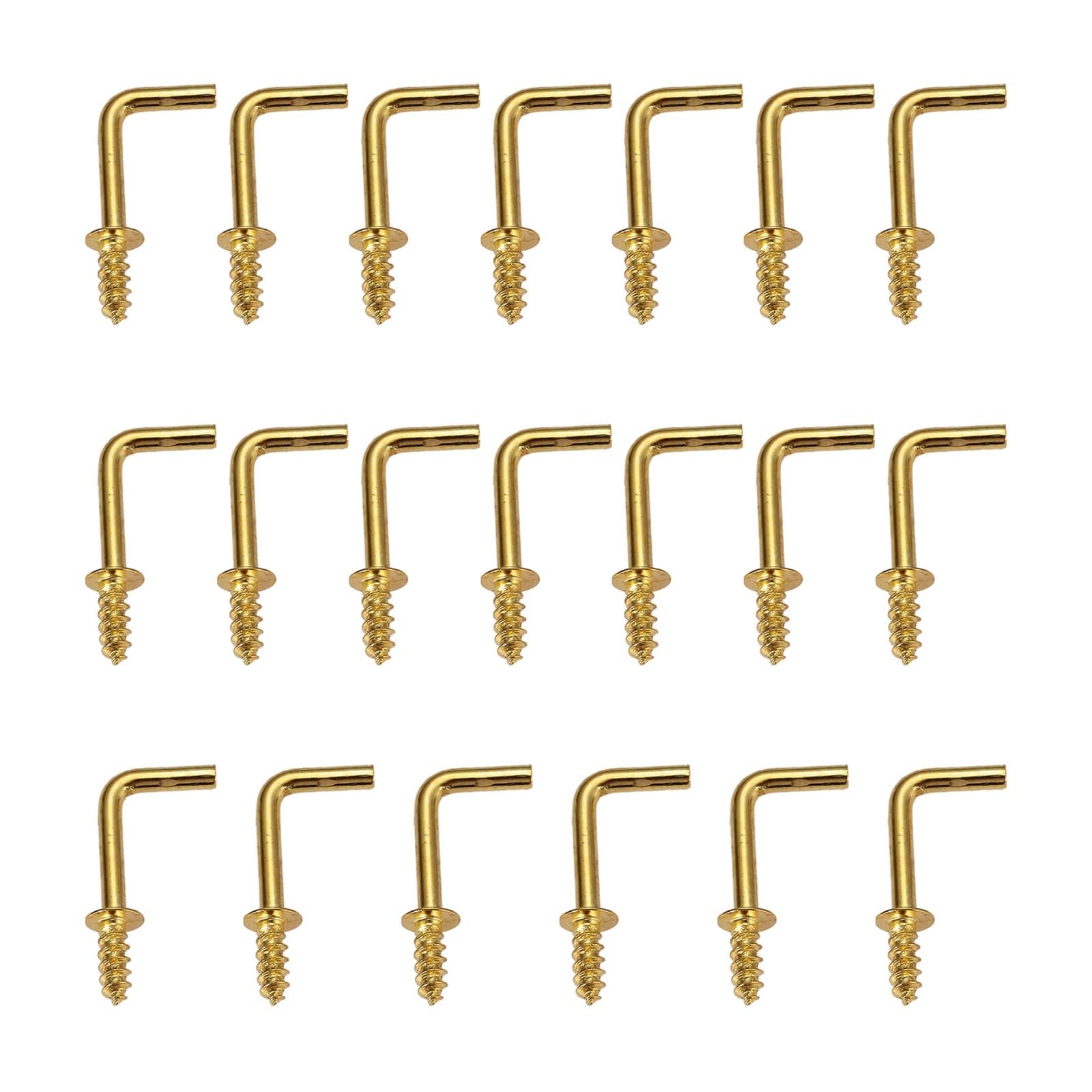 YKMYXZ Screw Hooks， Pack of 100 25mm Gold L Shape Right-Angle Self-Tapping Screws Hook for Wall Hanging and DIY Craft