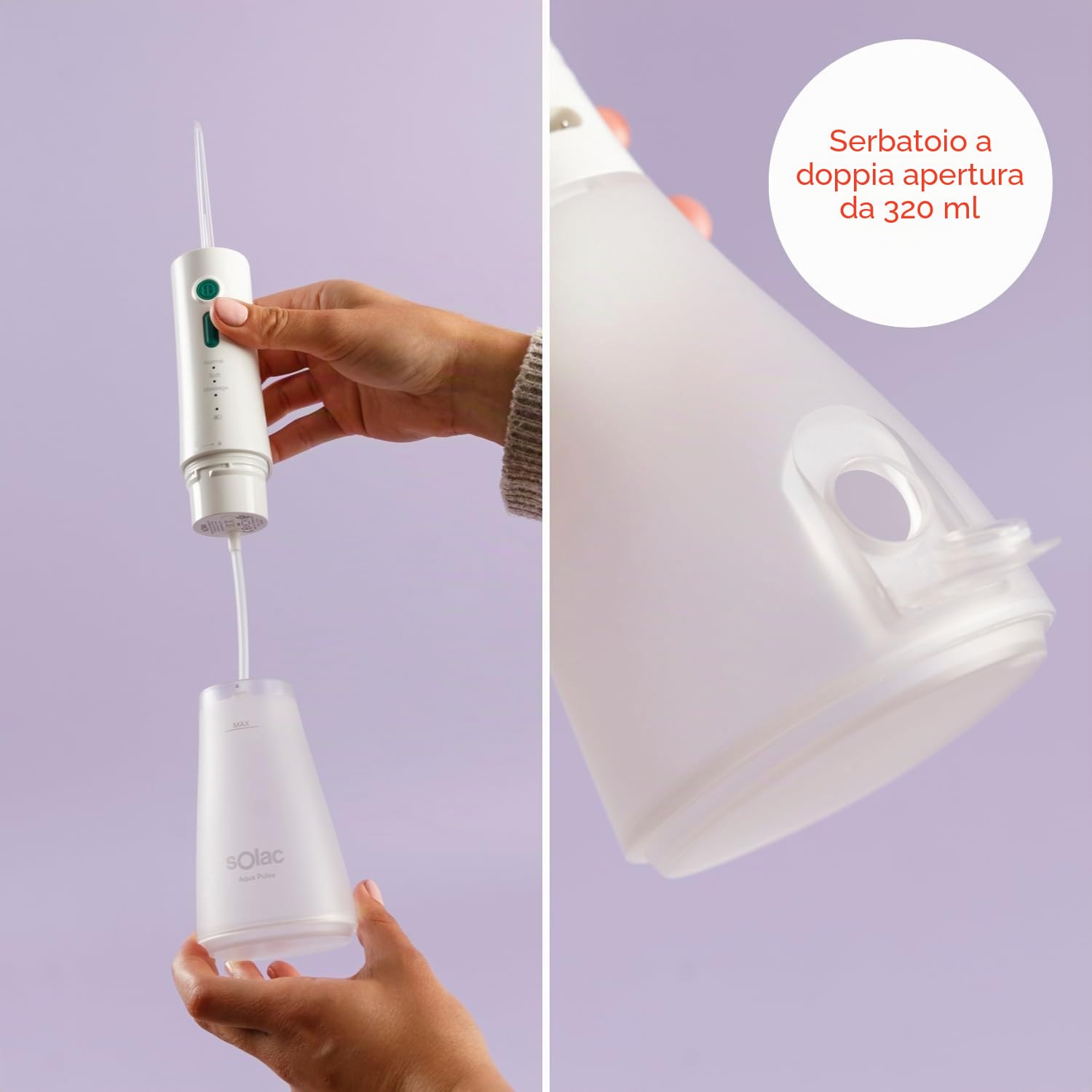 Solac – Irrigatore dentale Aqua Pulse | 320ml | 120 pulsazioni/min | 3 modalità | Testina rotante 360° | Ricaricabile | 2 ugelli inclusi | Spegnimento automatico
