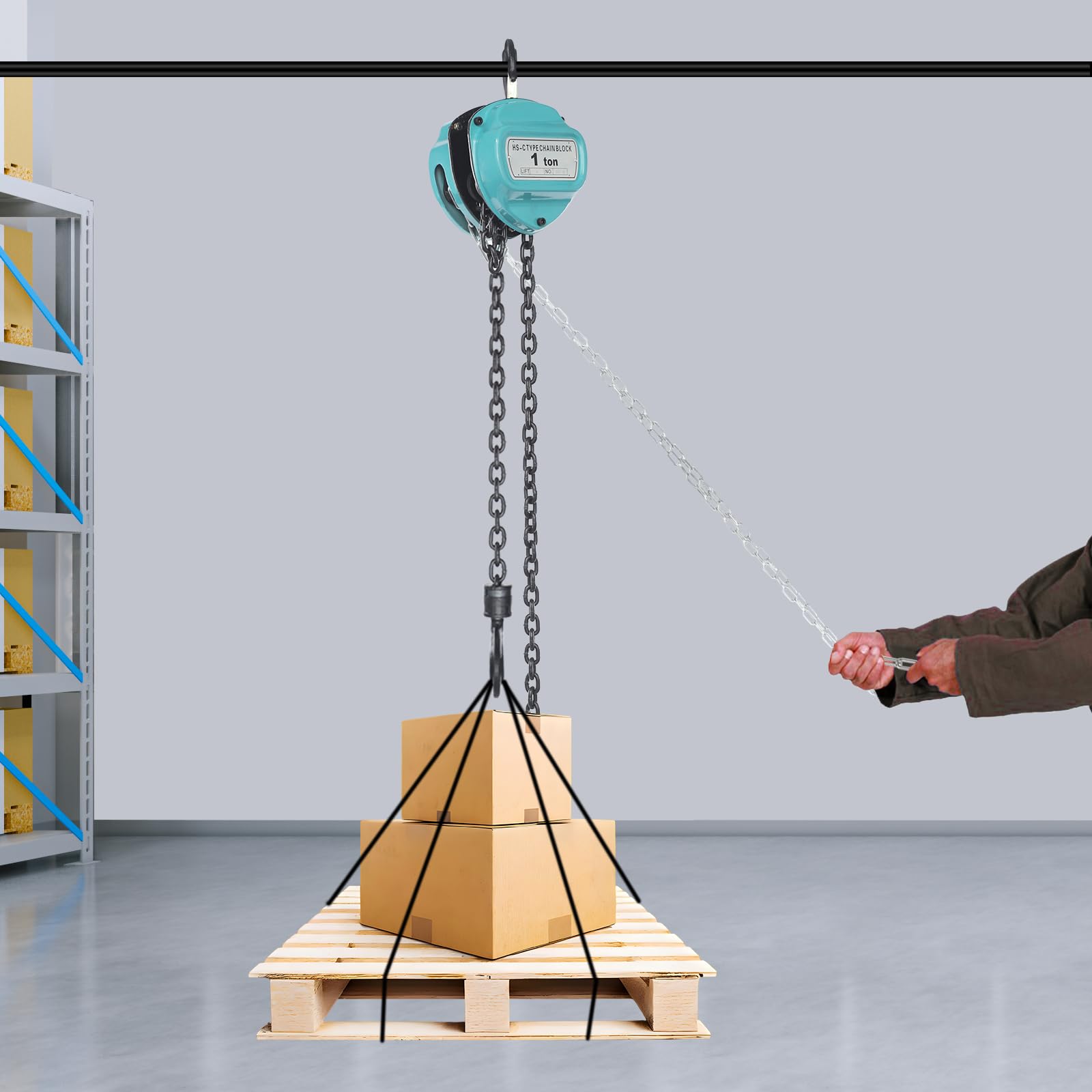 Handkettenzug 1 T Traglast, Kettenzug mit 6m Hubhöhe & 360° drehbarem Haken | Hochleistungs Flaschenzug, manuelles Hebezeug für Garage, Werkstatt und Lager
