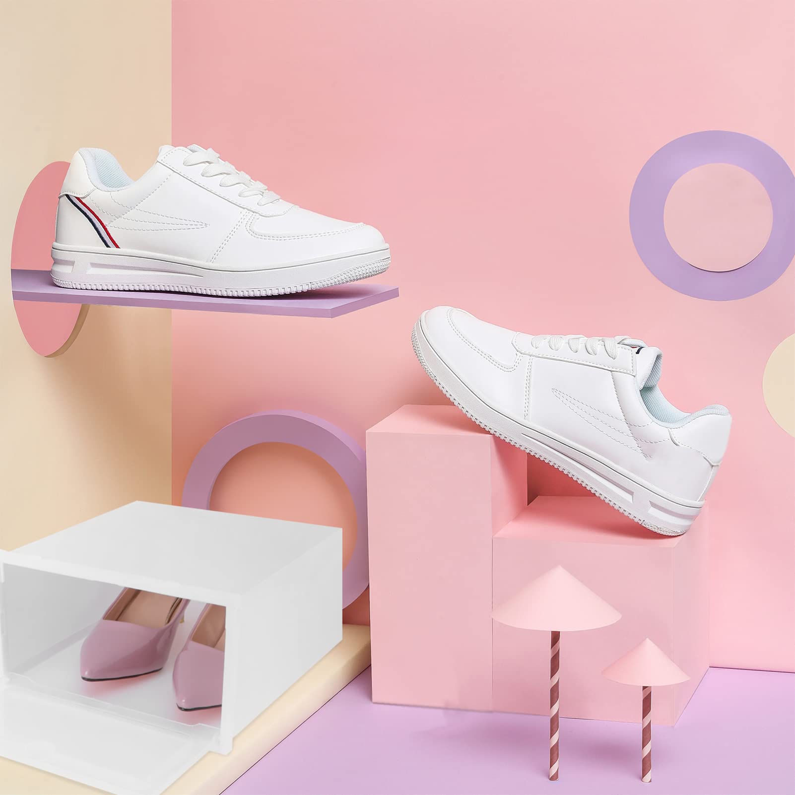 Alipis Boîte à Chaussures 6 Pièces Grosse Taille en Pp Blanc, Empilable