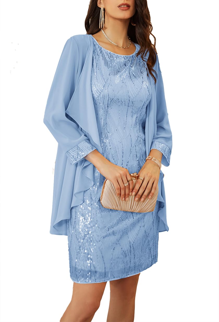 GRACE KARINWomen's Sequin Dress - Wedding Guest & Mother of The Bride Formal Dress - Two Piece Knee Length