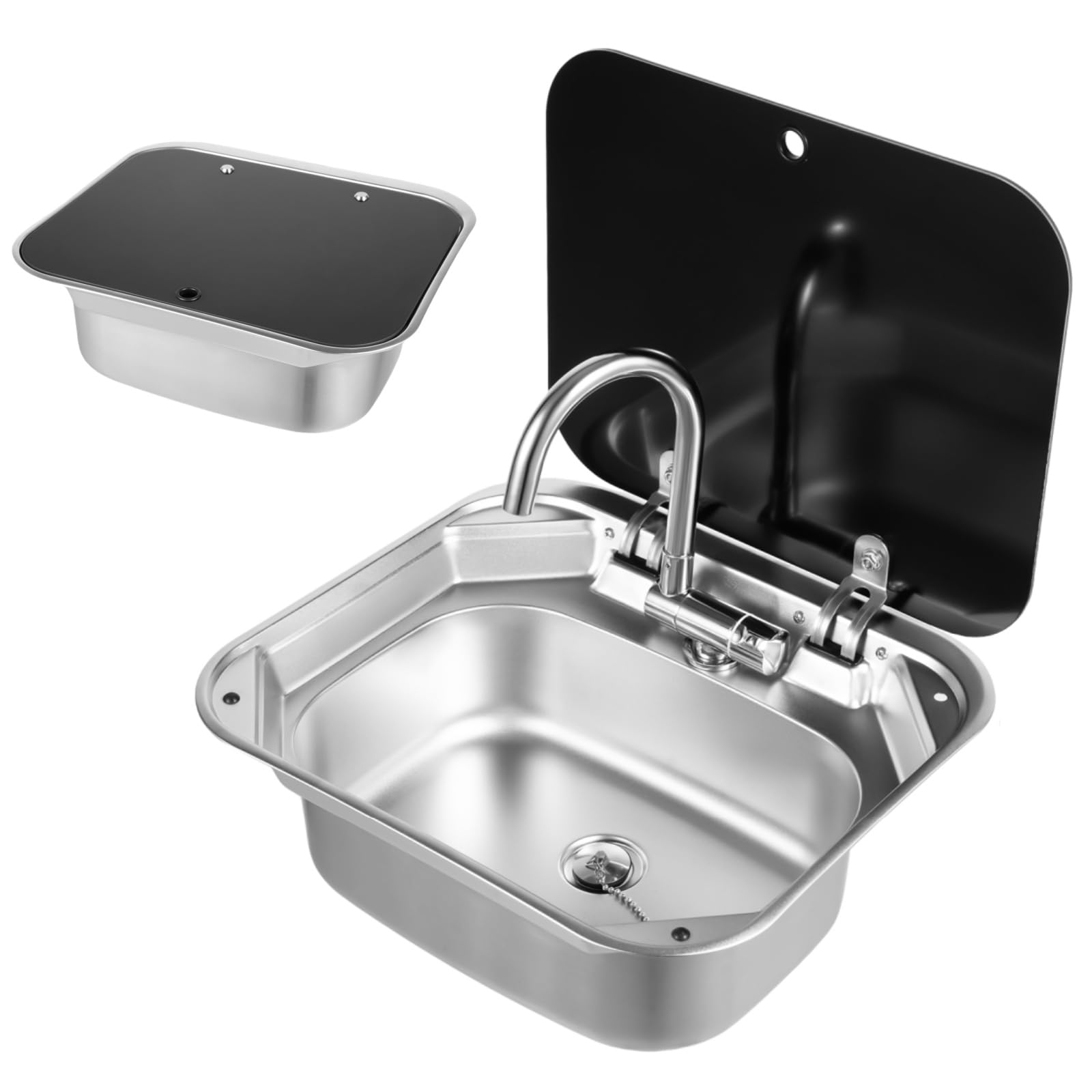 Kit lavello da campeggio camper con rubinetto acqua calda e fredda lavello per camper lavello a mano cucina roulotte in acciaio inox con coperchio lavello per roulotte camper camper