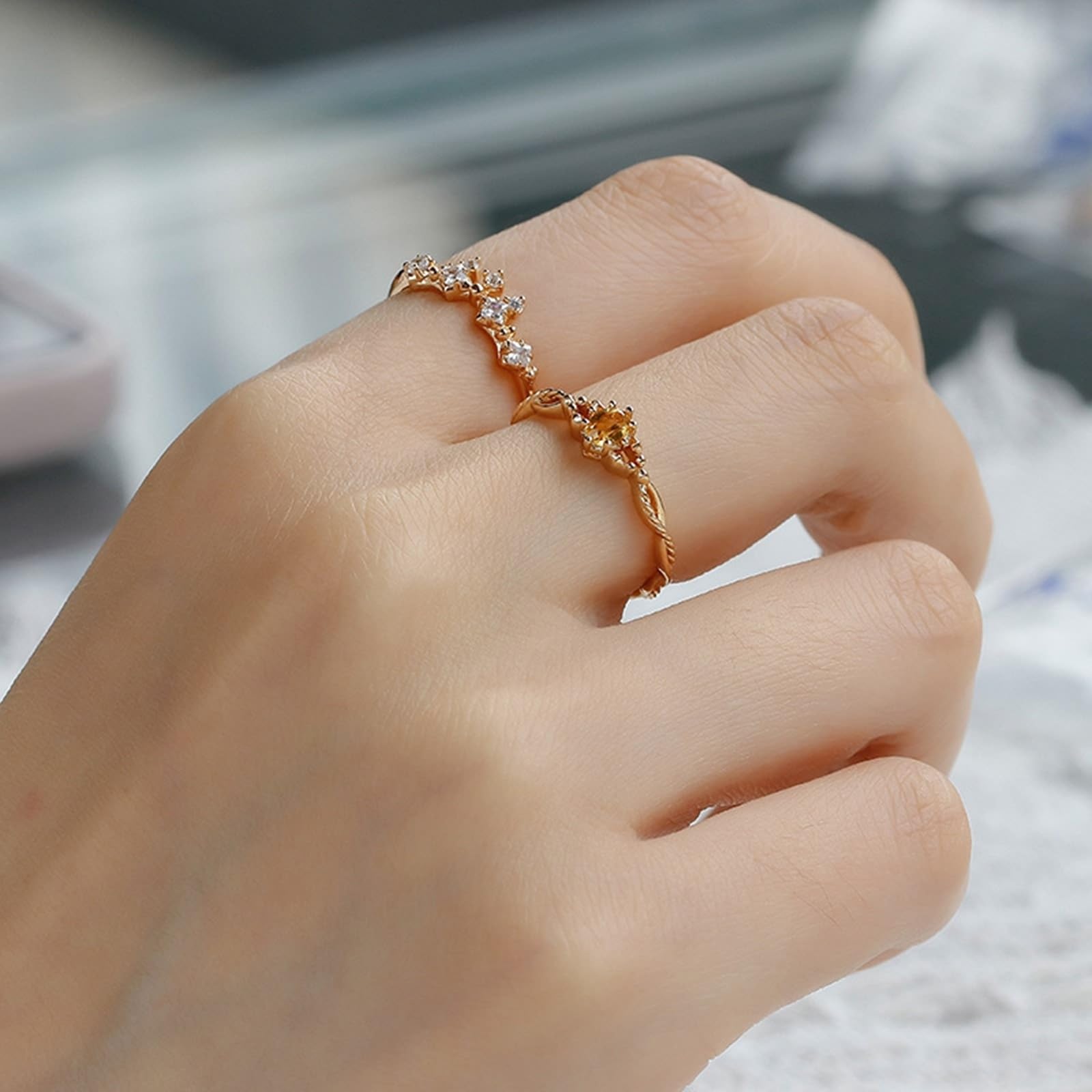 Gold Au 375/585/750 Lot de 2 bagues pour couple avec citrine ovale