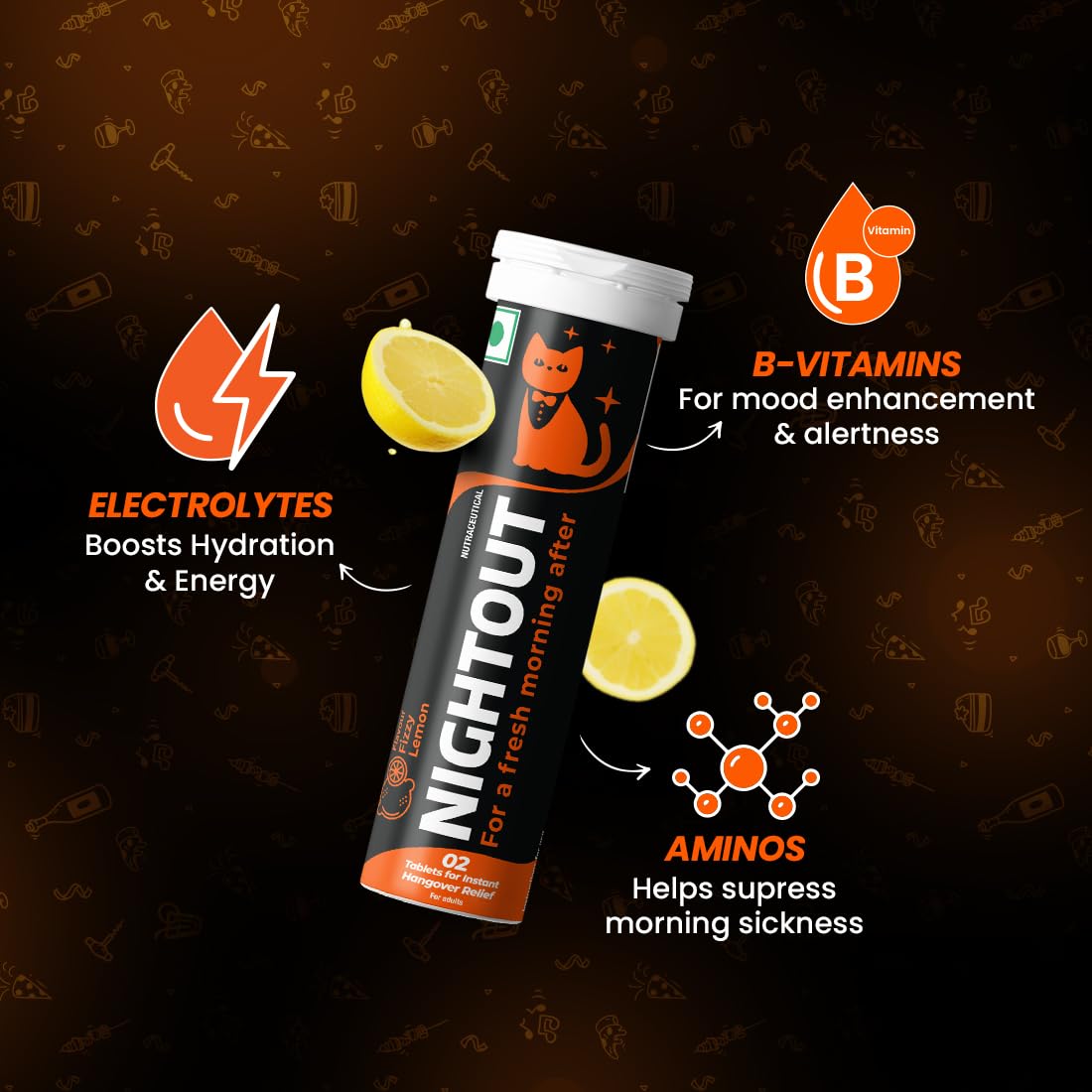 Fast&Up NightOut | 10 Effervescent tabs | Instant Hangover Relief | Helps detoxify liver | Rapid hydration & energy | Helps prevent Hangover | Zero sugar | Fizzy lemon flavour Fast&Up NightOut | 10 Effervescent tabs | Instant Hangover Relief | Helps detoxify liver | Rapid hydration & energy | Helps prevent Hangover | Zero sugar | Fizzy lemon flavour
