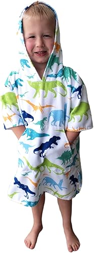 Toalla con capucha, poncho de playa para baño, piscina, para niños, secado rápidoresistente a la arena, pequeña (3-10 años), dinosaurios