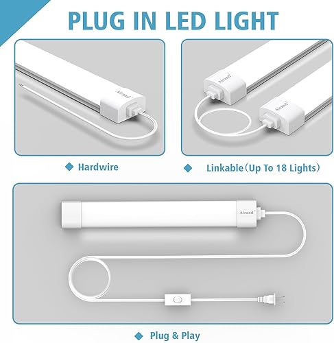 Miniatura 5 de Airand Lámpara LED de techo de 1.43 pies con enchufe, tubo LED Triproof de 5000 K, luz de techo enlazable de 16 W, luz de armario para banco de