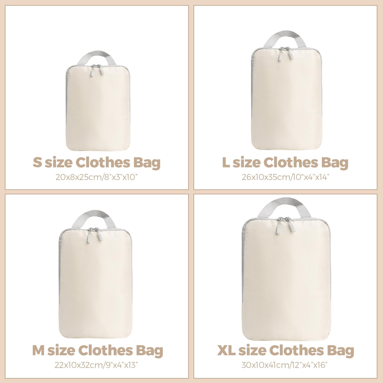 LANSKLBD 4/6/8 Set Packing Cubes for Suitcases Travel Luggage Packing Organizers,Travel Accessories Essentials Luggage Organizer with Shoe/Tioletry/Laundry Bag (Beige, 4 set) view 5