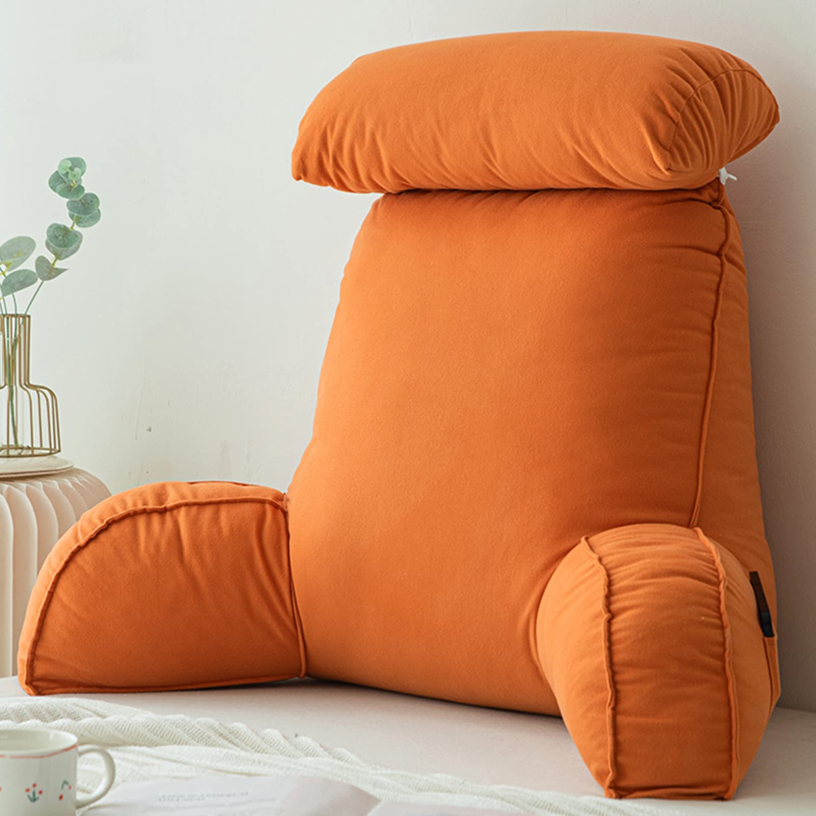 COYEUX Reading Pillow,Back Rest Support Pillow With Arms,Backrest Pillows For Bed,Removable Neck Pillow,Cuddle Cushion,Ideal For Sitting Reading Or Playing,75×40×58cm (with headrest)
