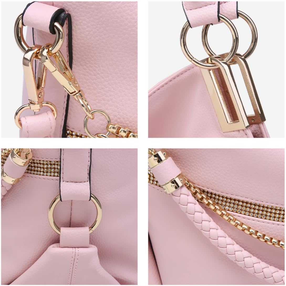 Dasein Women's Large Hobo Bag with Rhinestone Accents Vegan Leather Tote Purse Shoulder Handbag for Ladies