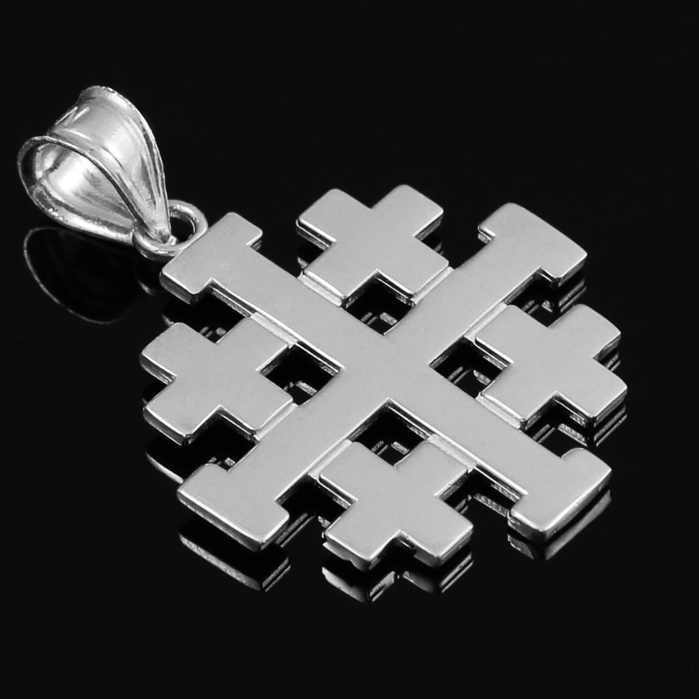 Religious Jewelry Polished Finish 925 Sterling Silver Crusaders Jerusalem Cross Pendant Necklace product thumbnail 3