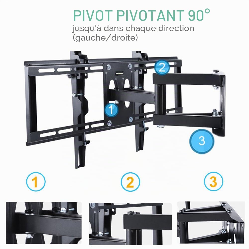 unho Support TV Mural Angle, Support TV Mural Fixe pour Écrans LED LCD Plasma 32-65 Pouces (45 Pouces au Coin), Meuble TV Support Mural Angle, Rotatif et Inclinable ±15° - Charge 35kg VESA 400x600mm
