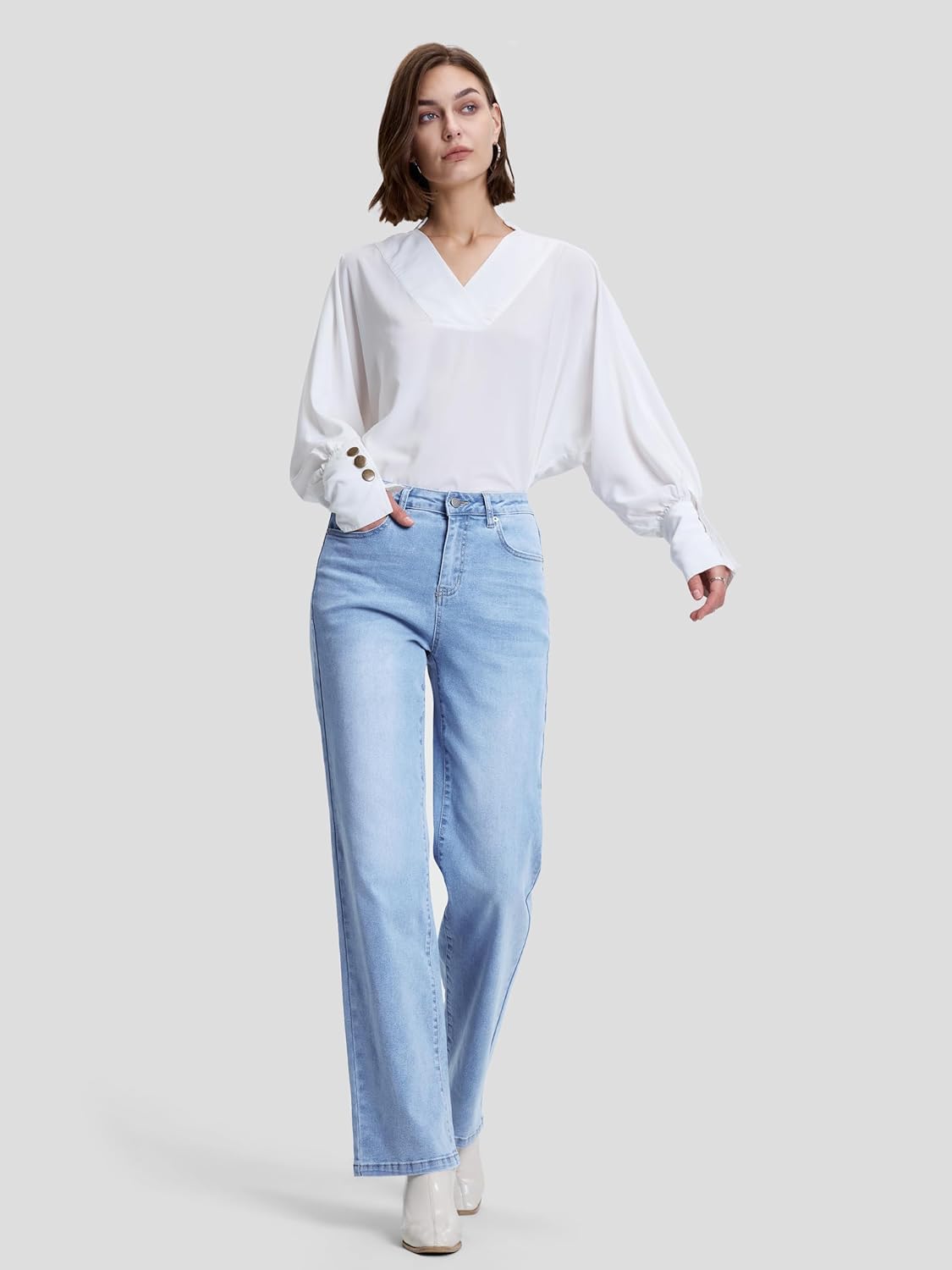 SEVEGO Women’s 32/34/36 Tall Straight Leg Jeans Mid Waisted Stretchy Loose Denim Pants Casual Baggy Jean Trousers