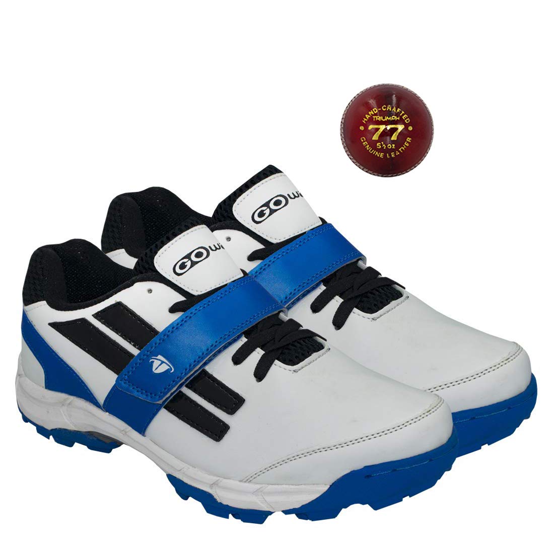 Pace White/Navy cricket shoes Size-7 with TR-77-R Cricket Leather Ball Veg Tanned Red-image-24