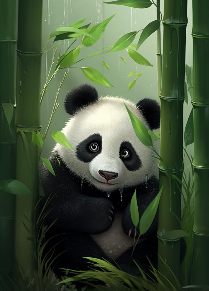 DIUJHUUY 5D Diamond Paintings Kits,Digital Paintings Kits - DIY Cartoon Green Bamboo Panda Theme Full Rhinestone Art Picture,Craft Supplies for Kids and Adults,Perfect Home Wall Decor Gift - 30x40cm