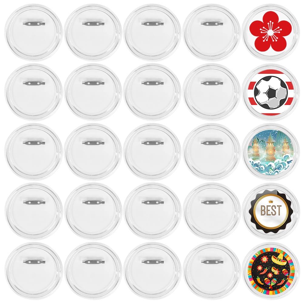 25pcs 3.15" Button Badges with Pin, Clear Acrylic Design - Perfect for Craft Supplies, DIY Badges, School Projects