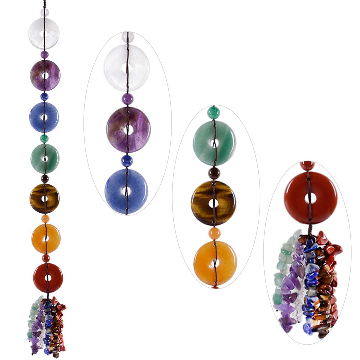 mookaitedecor 7 Chakra Healing Crystal Hanging Ornament for Home Window Decoration Peace Buckle Lucky Coin Ornament Gemstone Round Donut Wall Art Hanging Good Luck Gift for Reiki Chakra Meditation - Image 2