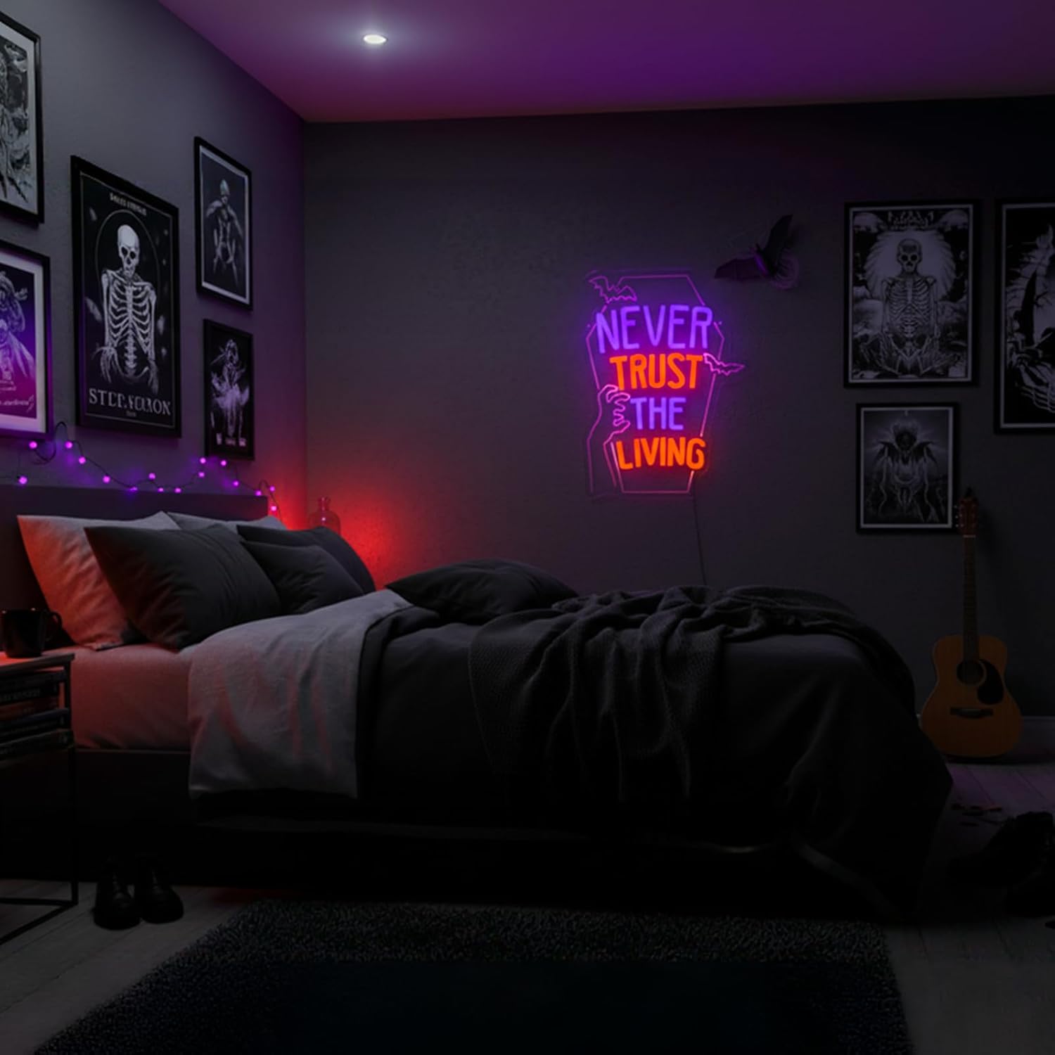 Gothic Never Trust The Living Neon Sign, Dimmable Gothic Neon Light, Glowing Wall Art for Dark Aesthetic Bedroom, Gaming Room, Home Bar & Goth Room Decor