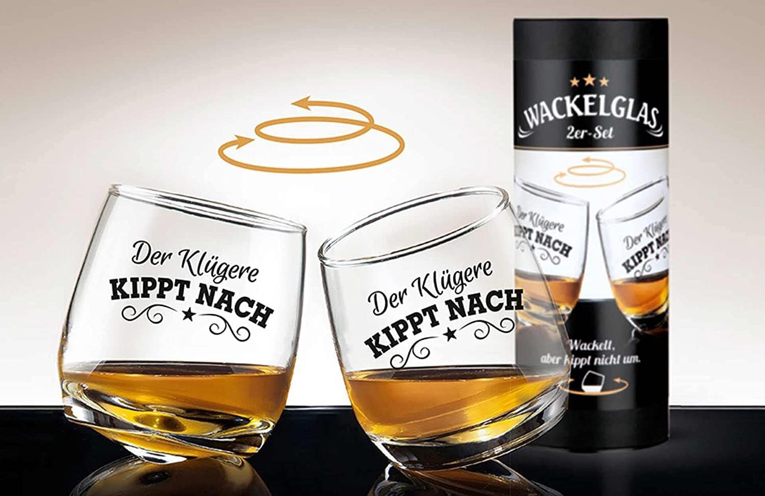 2 er Set Whisky-Gläser Rumgläser Wackelglas Schwenkglas in Geschenkbox Höhe 8,5 cm Durchmesser 7,5 cm 200ml Perfekt für Zuhause, Restaurants und Partys Spülmaschinenfest