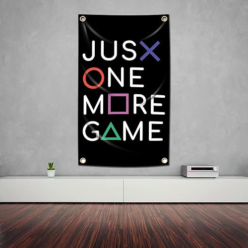 Miniatura 3 de Bradykin Tapiz Just One More Game Banner Flag Gaming Wall Tapestry Videojuegos Decoración del hogar 3 x 5 pies, arte colgante para dormitorio, sala