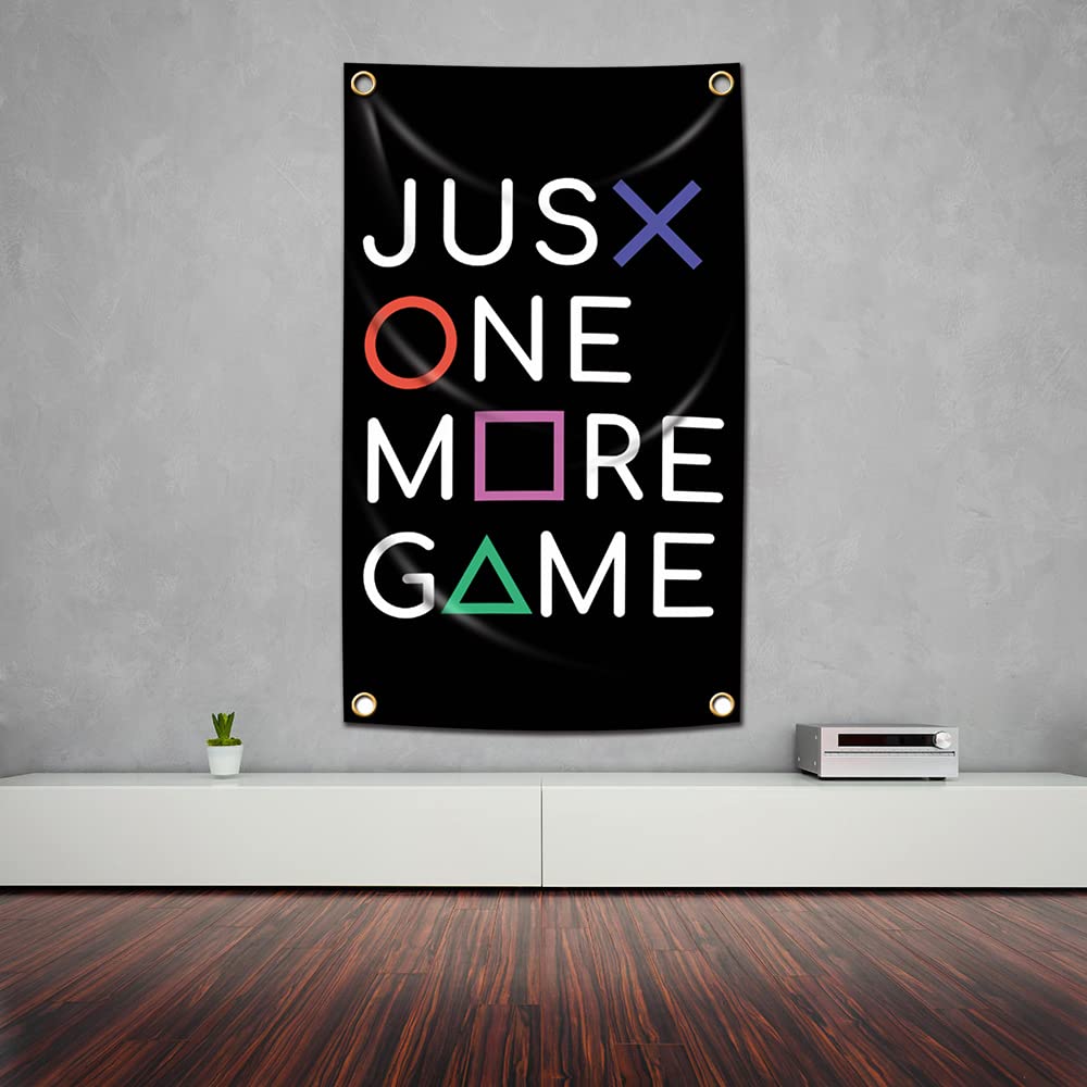 Bradykin Gobelin JUST ONE MORE GAME baner flaga gamingowa gobelin ścienny gry wideo wystrój domu 0,9 x 1,5 m wisząca sztuka pokój w akademiku plakat salon dekoracyjny dla graczy akcesoria