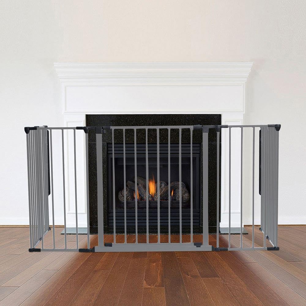 Safetots Multi Panel Fire Surround, 71cm Deep x 138cm Wide, Grey, 70cm Tall, Child and Pet Fire Safety, Baby and Toddler Fire Guard, Safety Barrier for Fireplaces, Easy Installation