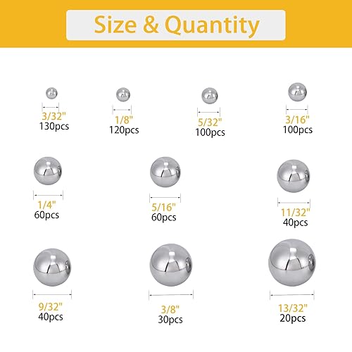 Miniatura 2 de Juego surtido de 700 bolas de precisión de acero cromado de 10 tamaños, kit de bolas de rodamiento G15, 332 pulgadas, 18 pulgadas, 532 pulgadas, 316