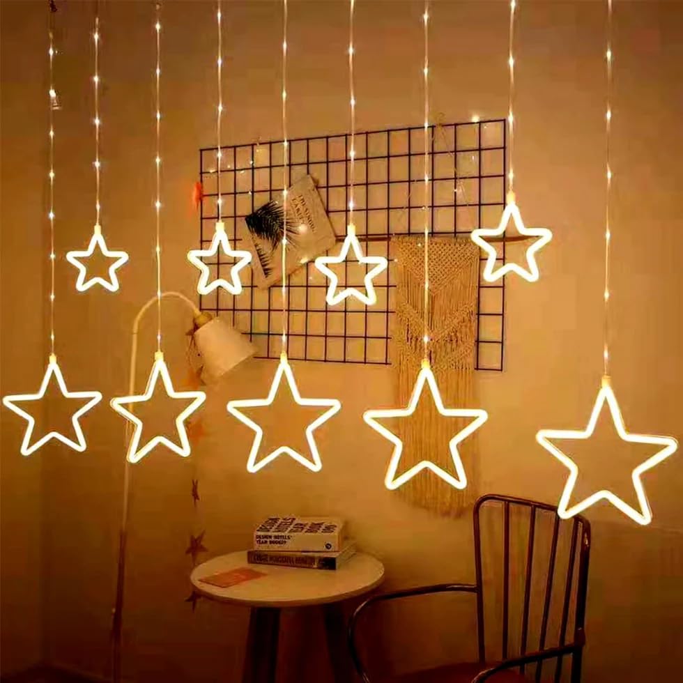 Neon Star Curtain Lights - Festive Decor -1