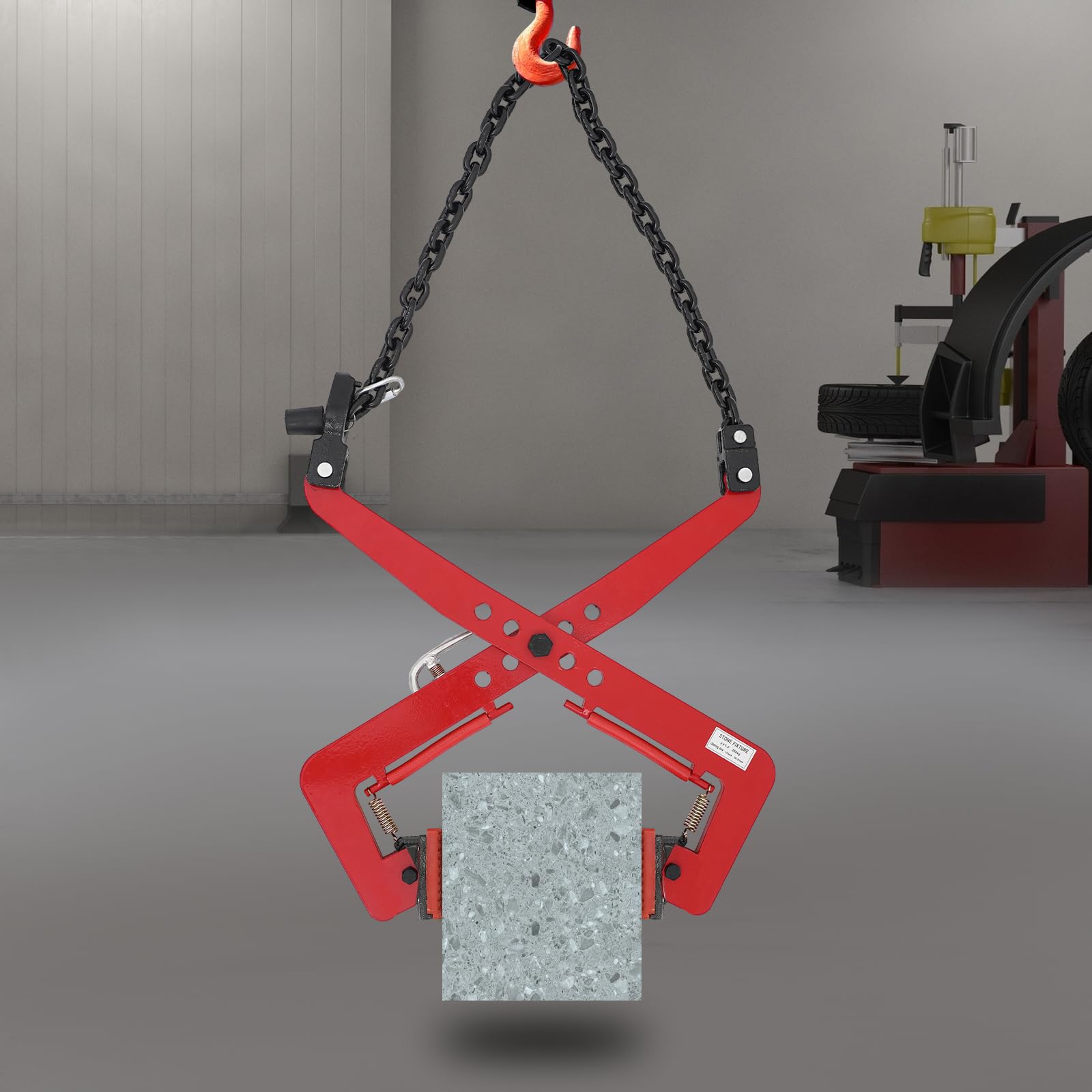Steinzange 350kg, Verstellbare Bordsteinzange, Steinklemme für Transport Heben, Öffnung 30-51cm, Rot