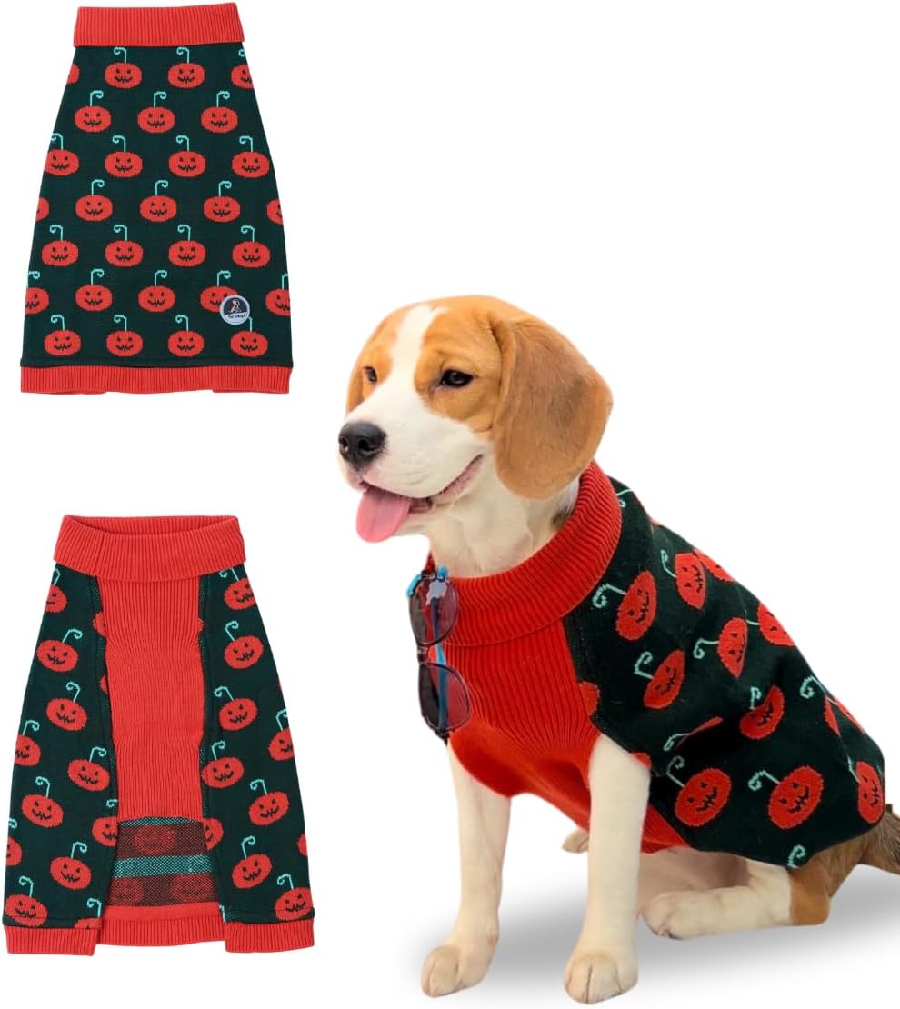Pumpkin Paws Dog Sweater Soft Knit with Fleece Lining for Warmth Comfortable and Stylish Pet Apparel for Labrador Golden Retriever Boxer 27 Inches Length