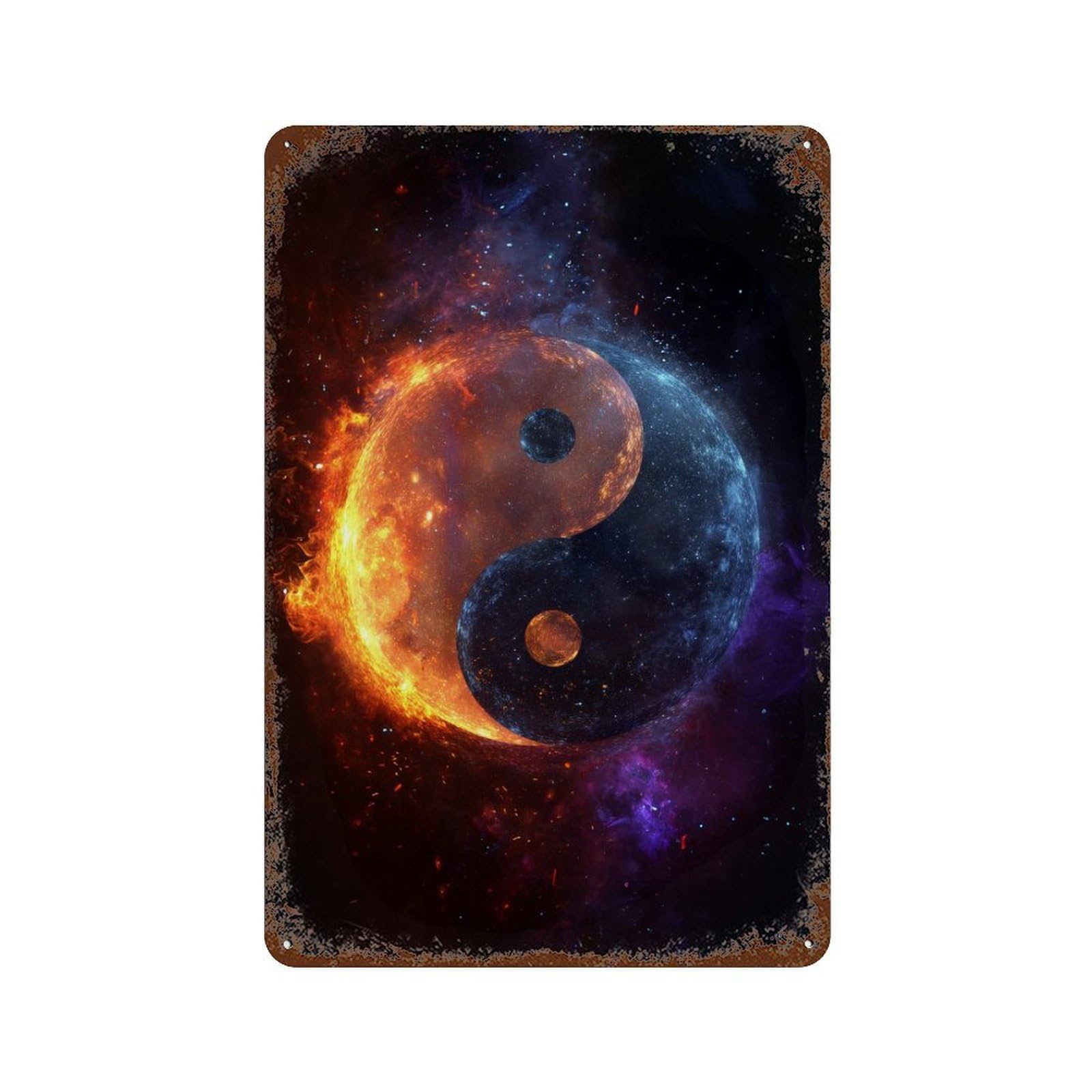 Rust Effect Cosmic Yin Yang Symbol-2 Distressed Metal Wall Sign 11.8"x7.9", Shabby Chic Decor for Pub, Kitchen And Man Cave Decor