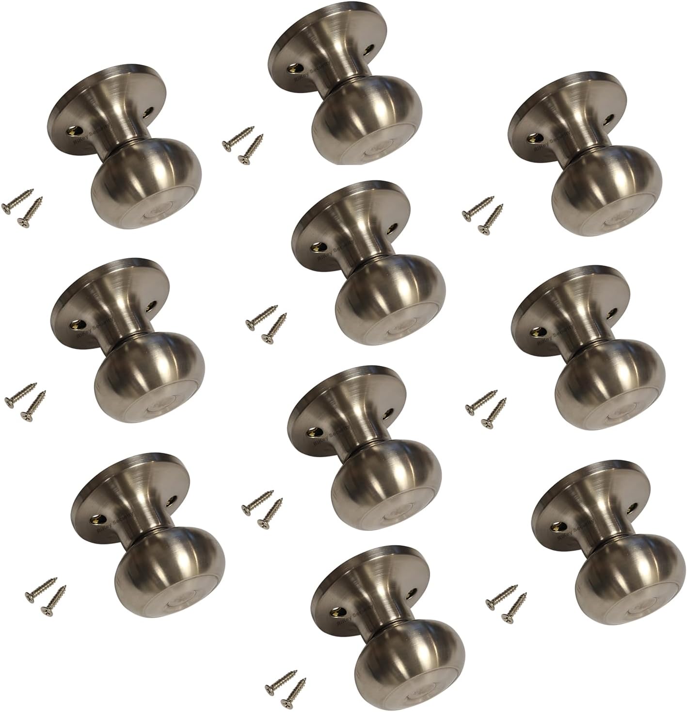 RI-Key - 10 x Stationary Dummy Door Knob for Interior or Closet Doors No Lock Stainless Steel