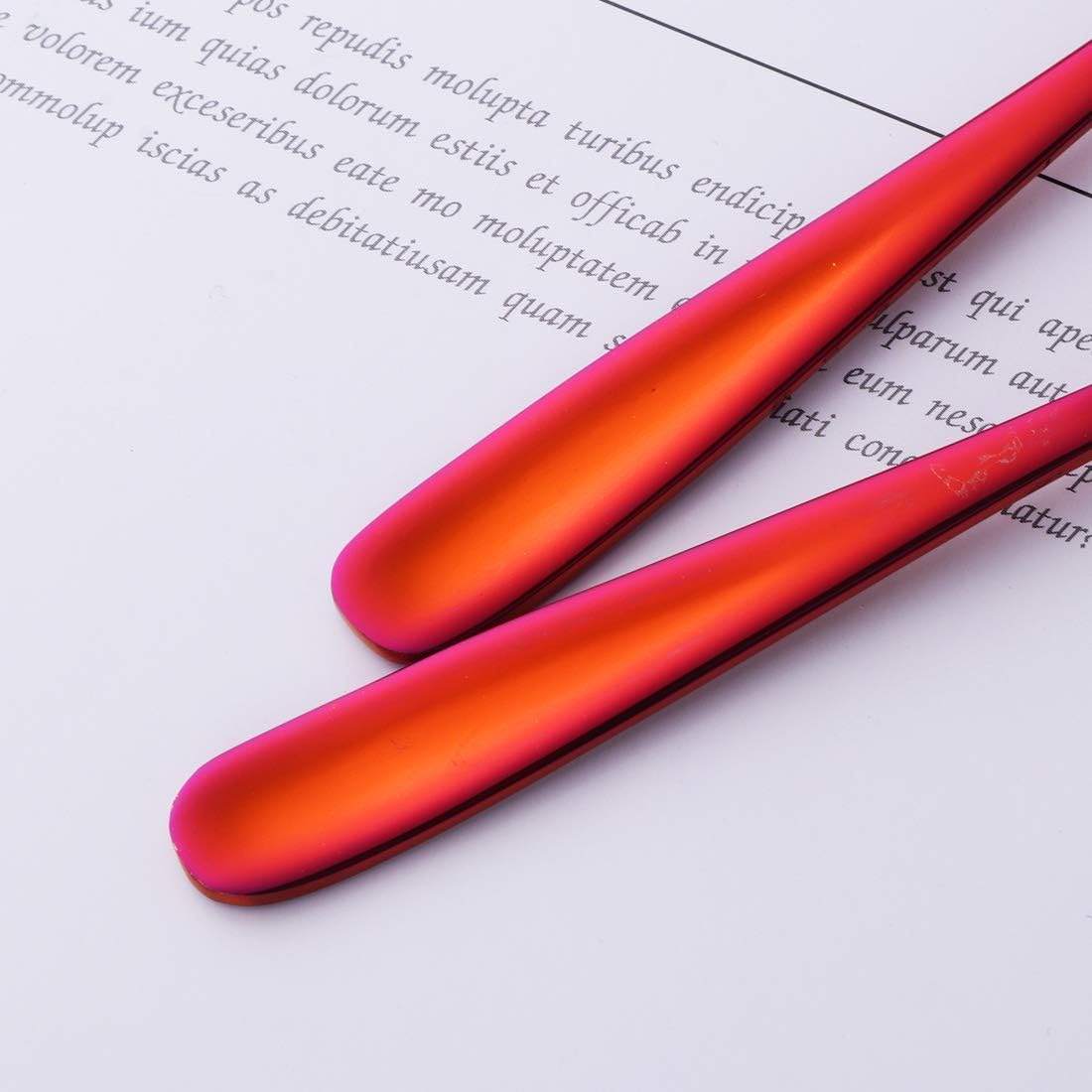 Appetizers Desert Forks, Baikai 4 Pieces 18/10 Stainless Steel 3-tine Cocktail Mini Salad Fruit Fork Sets, 5.5 Inch (magic Red-4pcs)