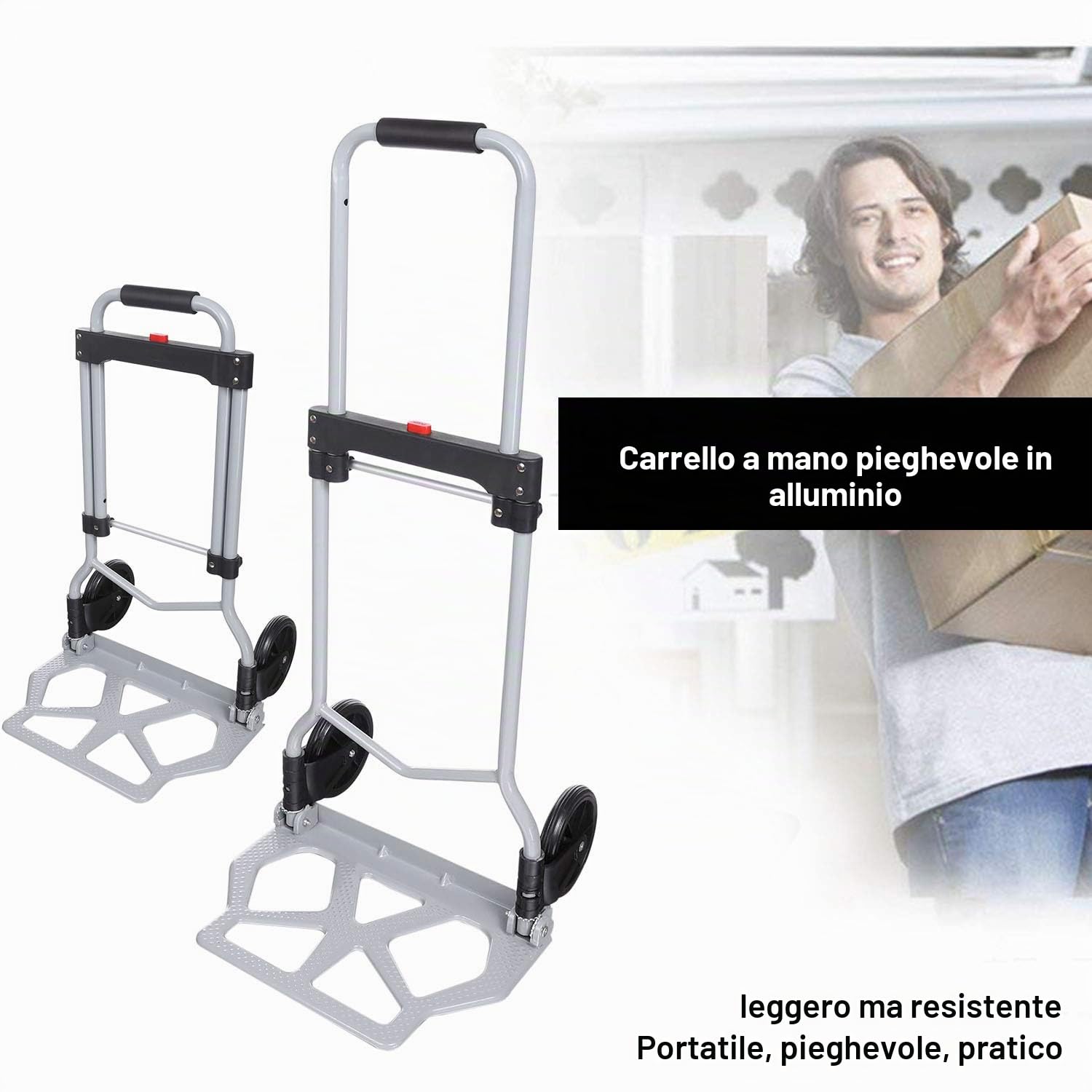 Carrello portapacchi,Scalabile,Carrello pieghevole in alluminio,Carrello portacasse con ruote di gomma,Carico massimo 100KG