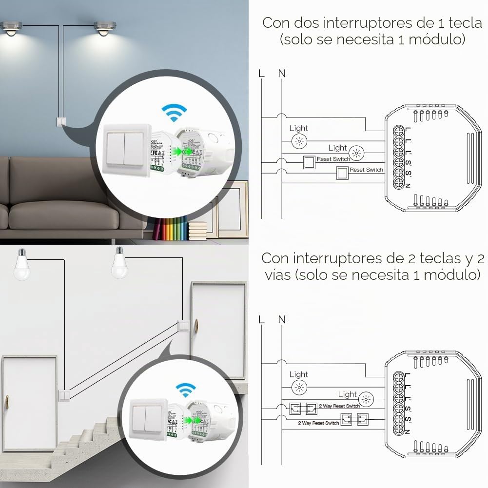 MOES Alexa WiFi Dimmer Interruptor Luz Módulo 2 Gang, Dimmer Inteligente Inalambrico Módulo, Compatible con Smart Life Tuya App, Alexa Google Home, Solo red de 2,4 Ghz e interruptor de reinicio