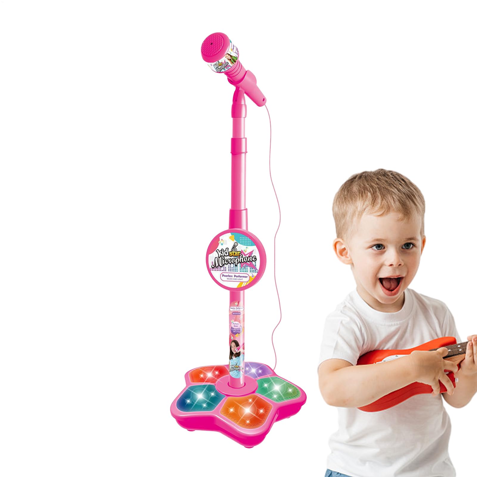 Microfono per bambini con supporto - microfono per cantare, design robusto del set di gioco | giocattolo karaoke con luce pulsante con base stabile, microfono musicale interattivo per intrattenimento