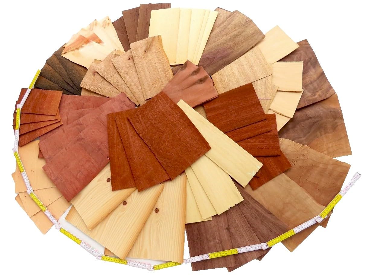 STARKFURNIER BASTELSET - ca. 4m² - Insgesamt 3kg - Funierstärke: 1,0mm - 2,5mm. Viele Holzarten: z.B. Eiche, Nussbaum, Ahorn, Kirsche, Buche - Ideal für Restauration, Modellbau, Möbel, etc.